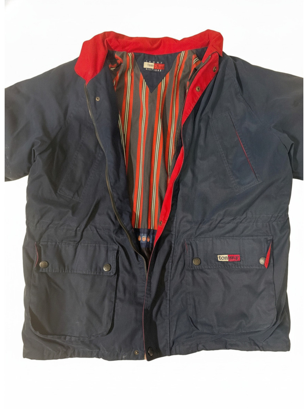 Vintage 90s Tommy Hilfiger Sailing Pea Coat XL Navy Red
